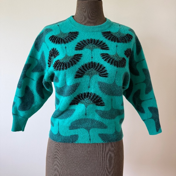 Gorgeous Vintage 80s Wool and Angora Knit Beaded Sweater - Picture 1 of 11